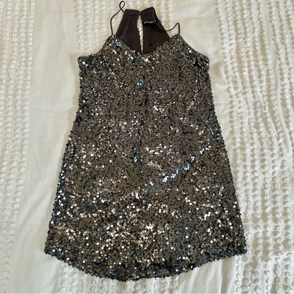 Express Women’s Silver Sequin Slip Mini Dress Sz S EUC - Picture 6 of 13